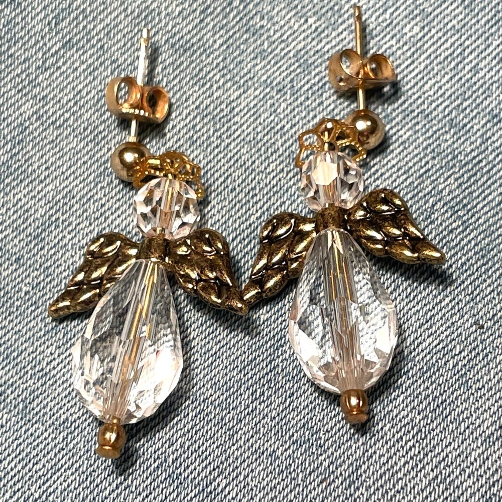 Gold tone clear crystal angel earrings​ - Picture 2 of 3